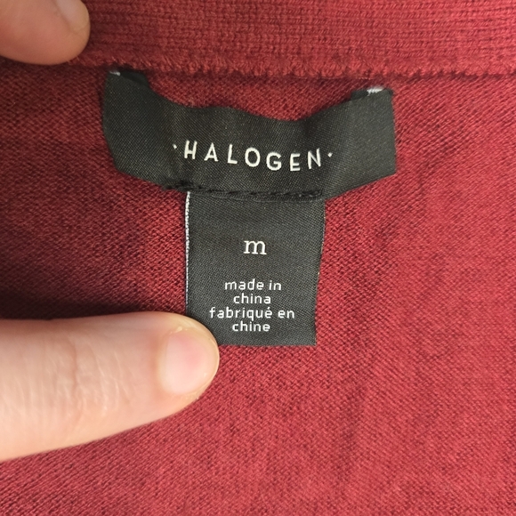 Halogen Women's Long Line Open Cardigan Burgundy  Sz. Medium With Pockets - Picture 8 of 8